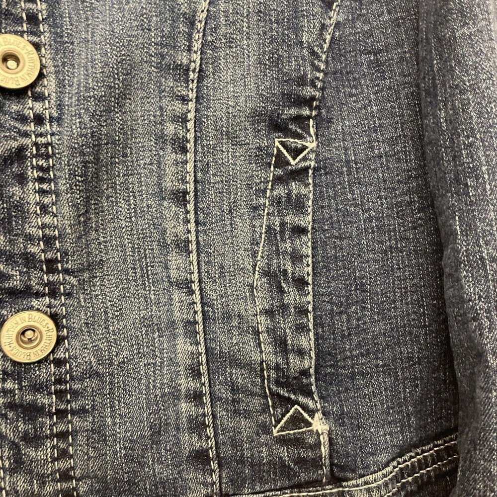 Rhythm in Blues Womens Medium Button Up Jean Jacket Blue Embroidered - Picture 5 of 11